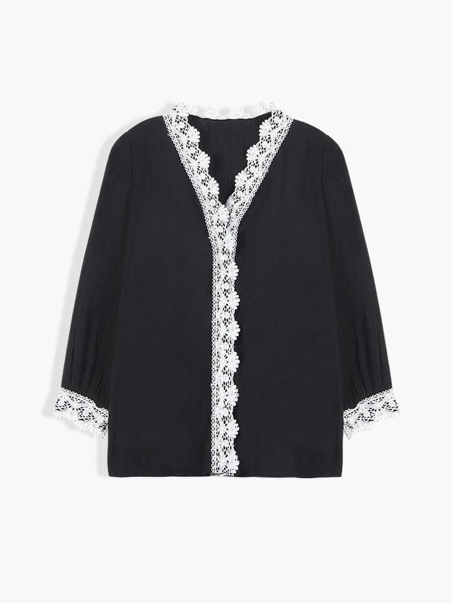 Lace Placket V-neck Blouse