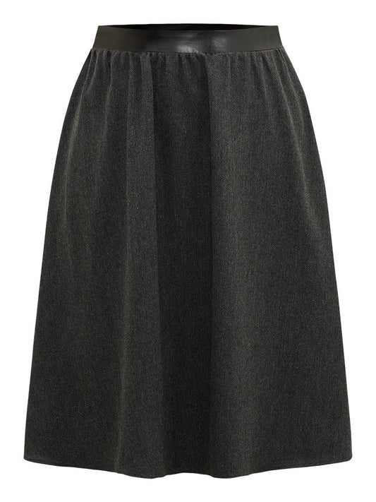 Solid PU Patchwork Pocket Elastic Waist Skirt