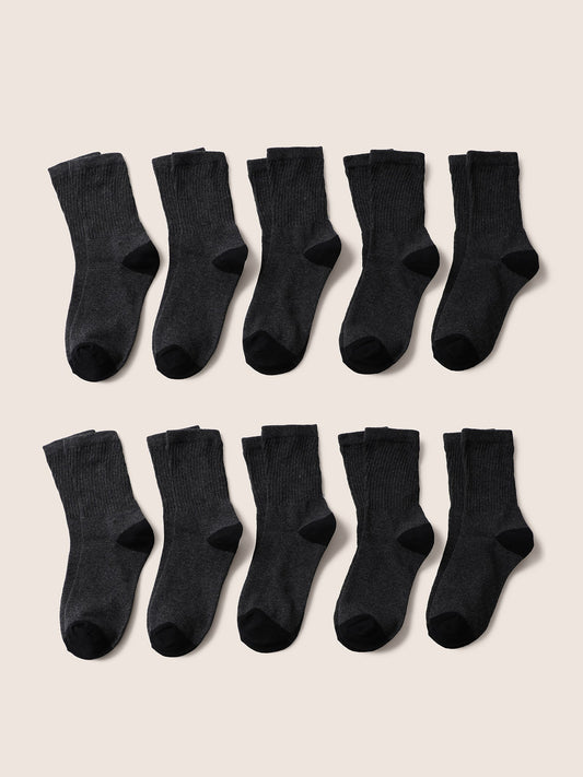 10 Pairs Solid Simple Mid Calf Socks