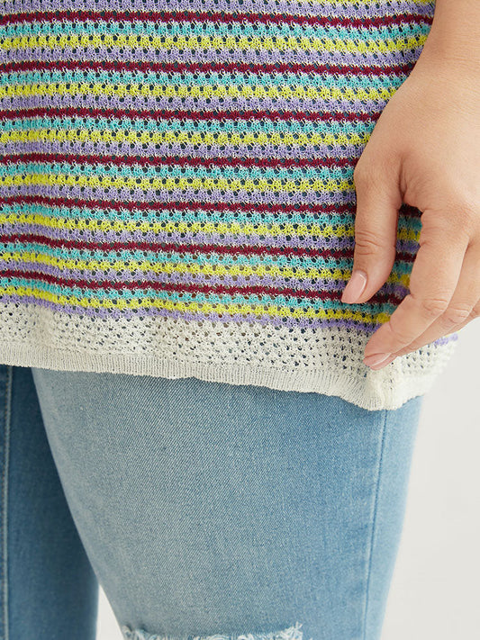 Striped Contrast Round Neck Knit Top