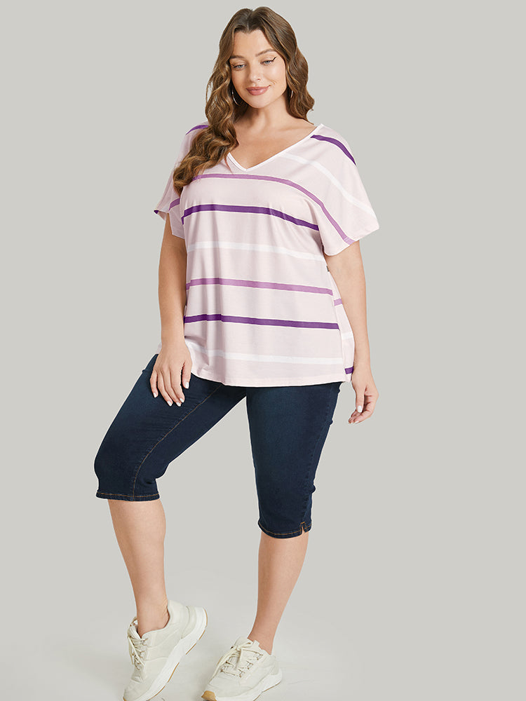 Striped Print Dolman Sleeve T-shirt