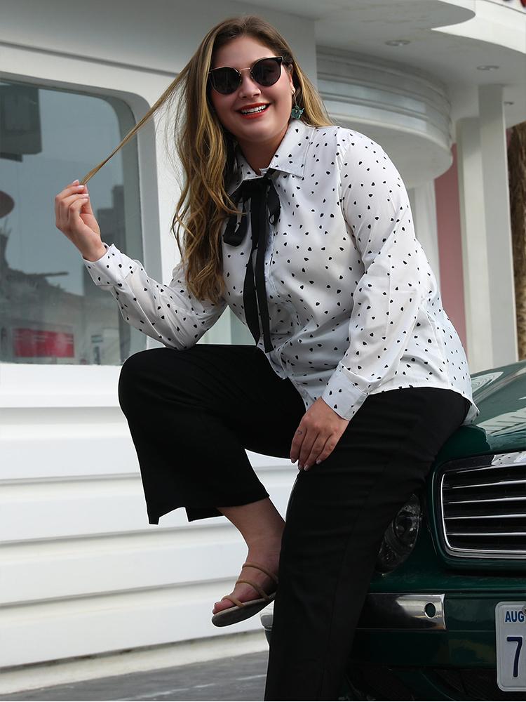 Heart Printed Bow Tie Lapel Shirt