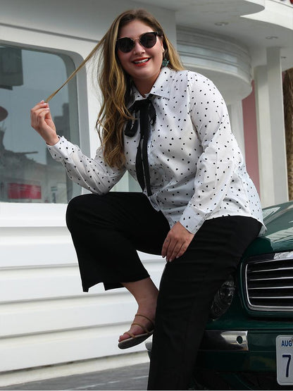 Heart Printed Bow Tie Lapel Shirt