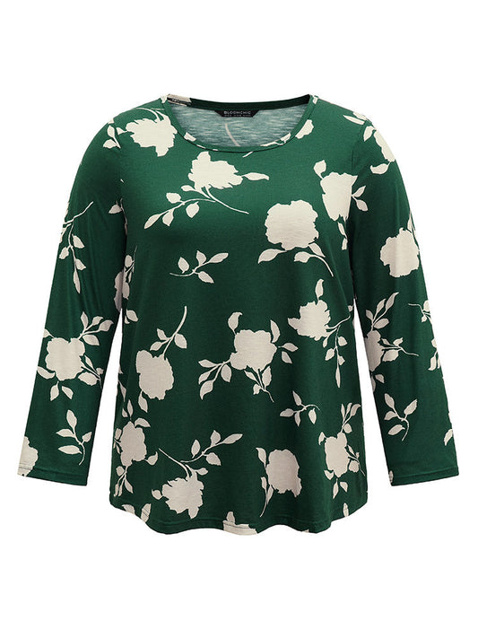 Silhouette Floral Print Crew Neck T-shirt