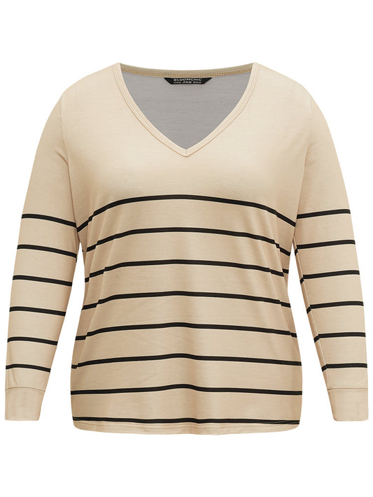 Striped Print V Neck T-Shirt
