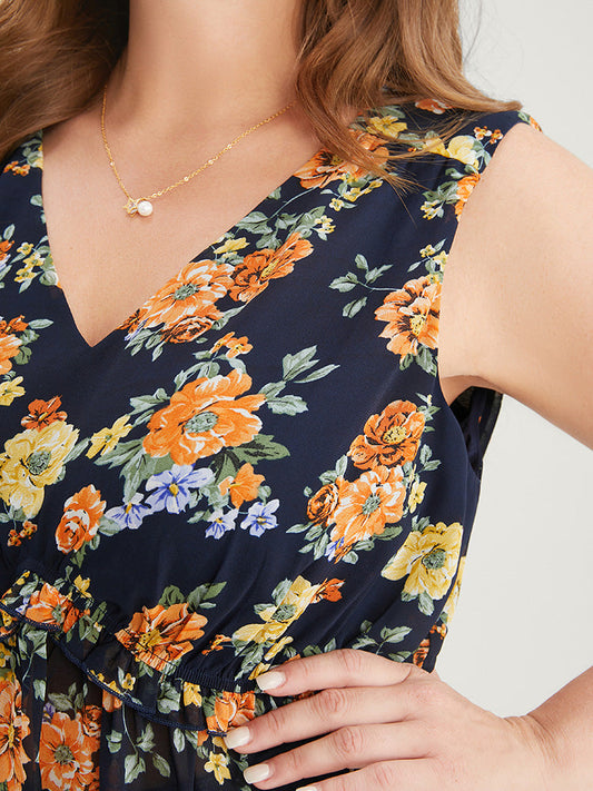 Floral Sleeveless Ruffle Hem Tank Top