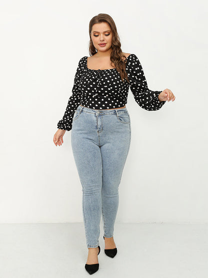 Puff Sleeve Polka Dot Crop Blouse