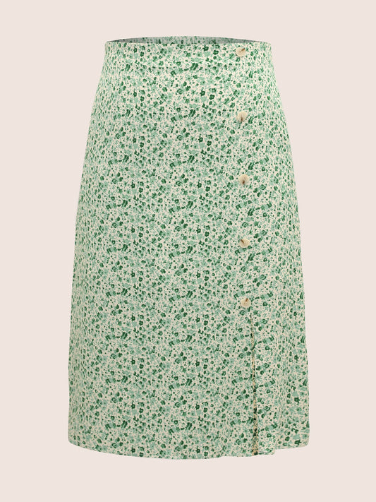 Ditsy Floral Split Side Button Detail Skirt