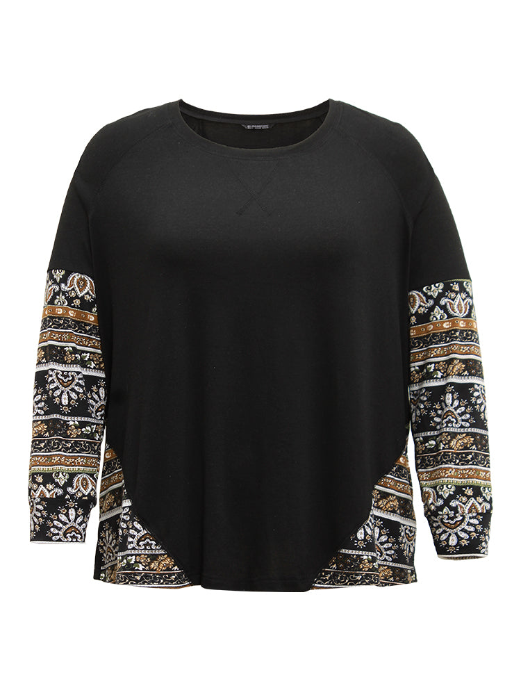 Bandana Print Patchwork Raglan Sleeve T-shirt