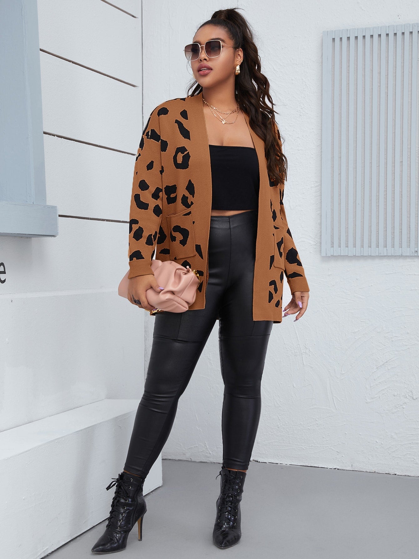 Allover Pattern Open Front Cardigan