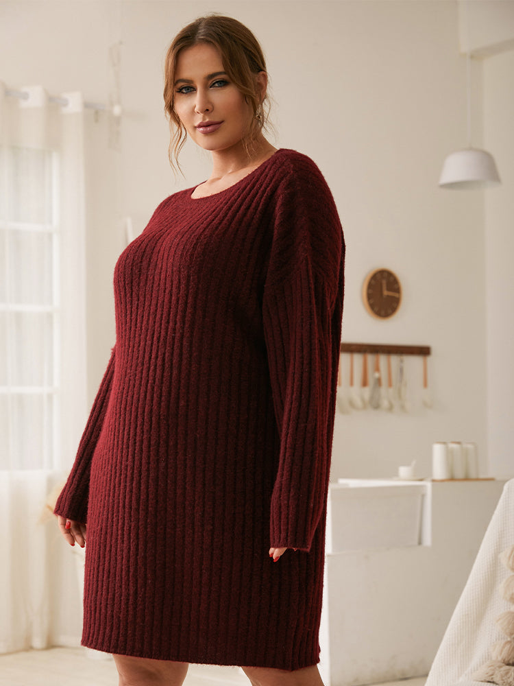 Solid Color Casual Sweater Dress