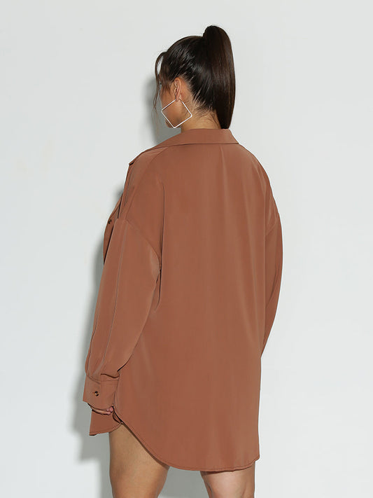 Oversize Button Lapel Collar Blouse