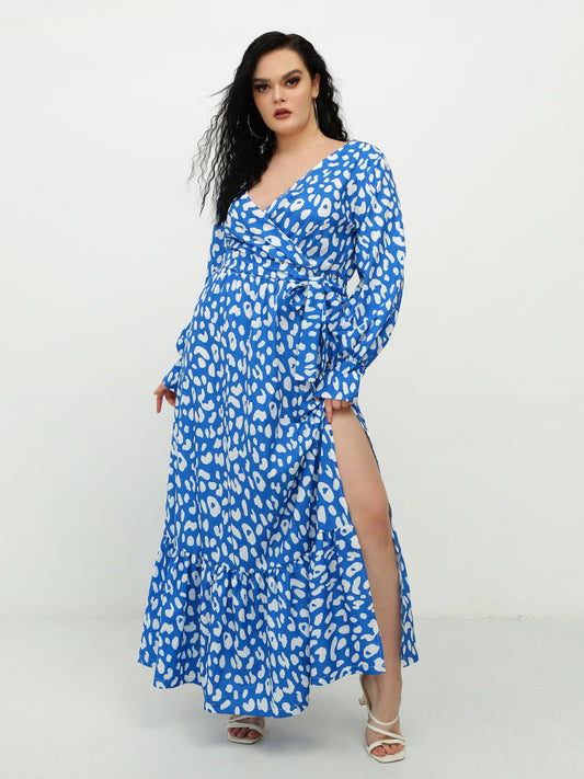 White Leopard Slit Wrap Dress