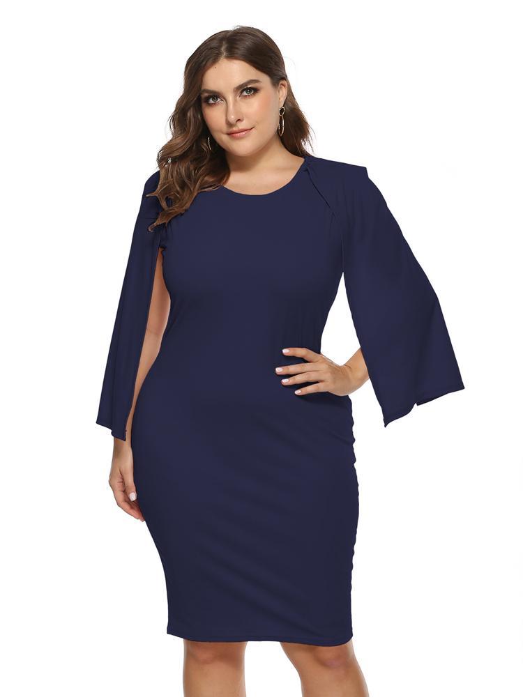 Split Sleeve Round Neck Solid Dress