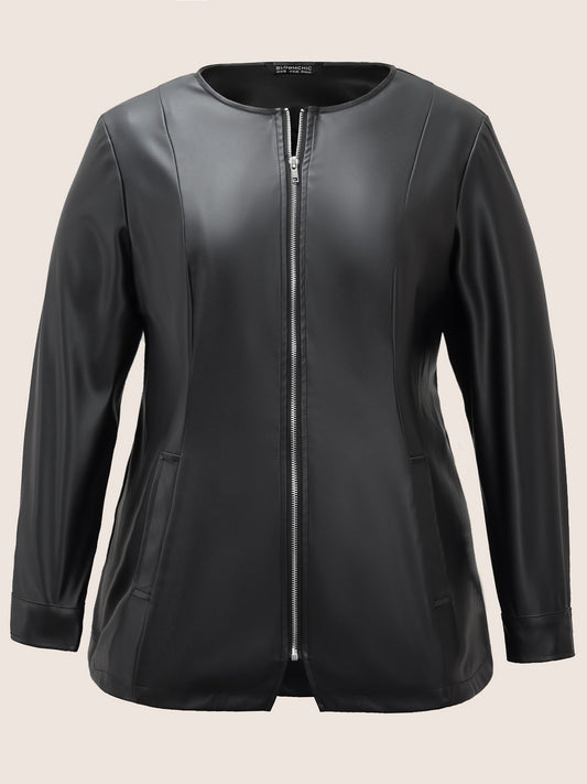PU Leather Pocket Zipper Jacket