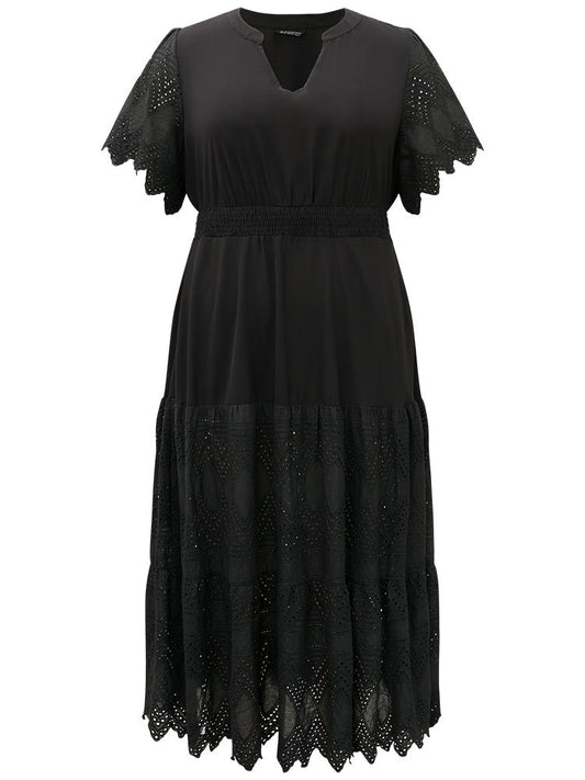 Solid Laser Cut Pocket Notched Dress