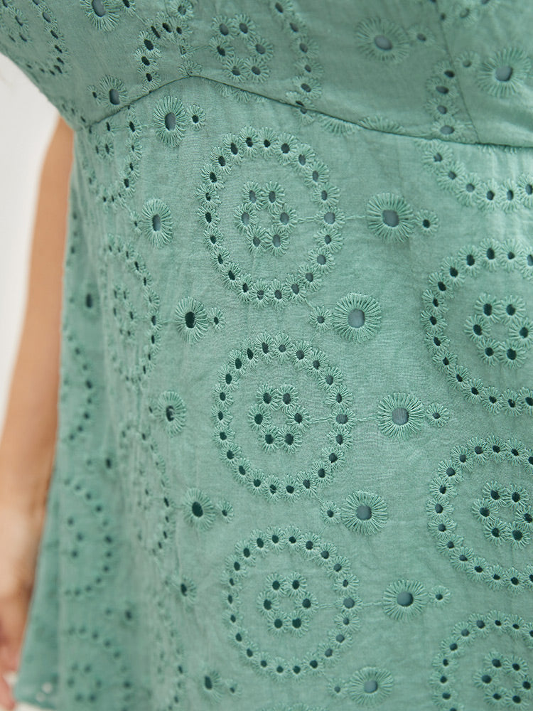 Solid Broderie Anglaise Ruffles Cap Sleeve Tank Top