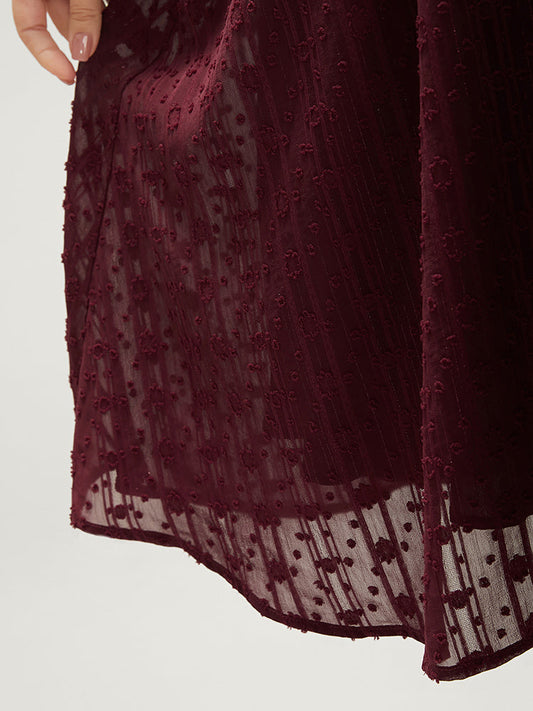 Solid V Neck Textured Pocket Lantern Sleeve Knee Dress