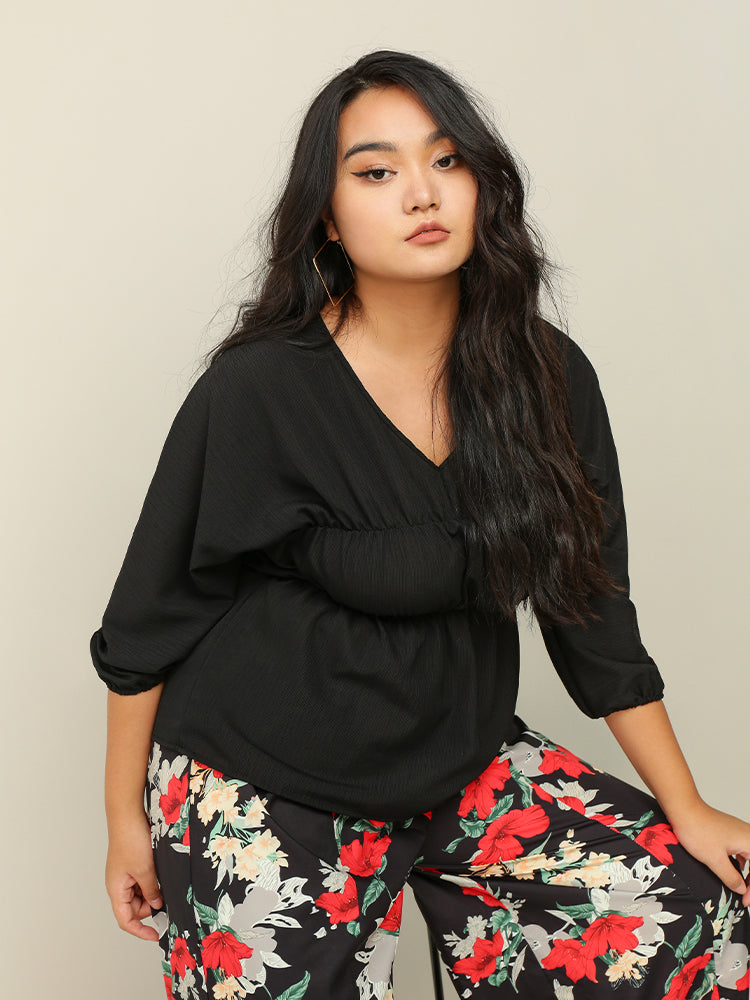 V-neck Shirred Waist Blouse