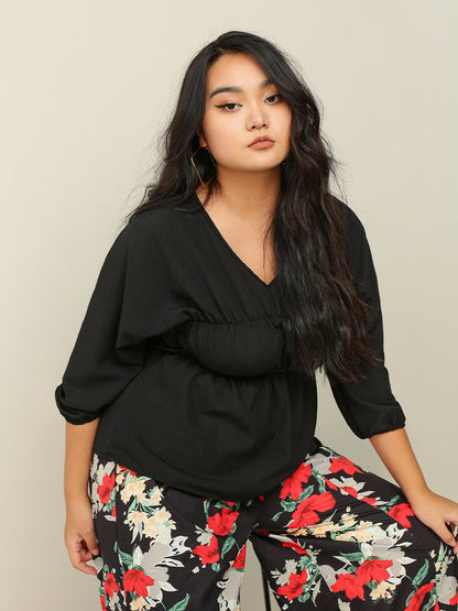 V-neck Shirred Waist Blouse