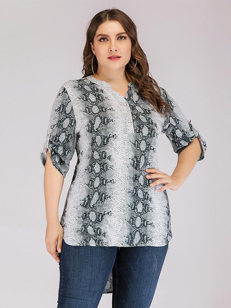 Snake Printed Henley Collar Blouse