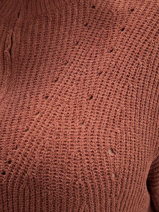 Solid Super Soft Knit Zipper Mock Neck Eyelet Knit Top