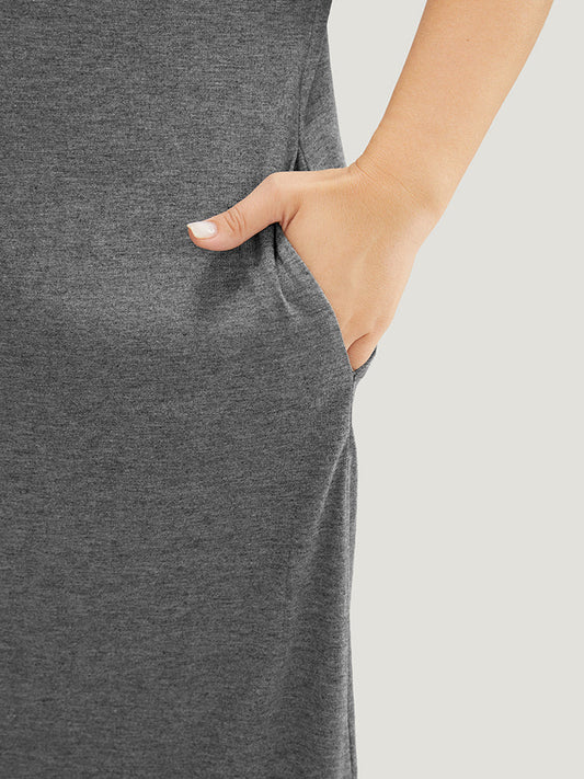 Solid Arc Hem Pocket Contrast Lace Dress