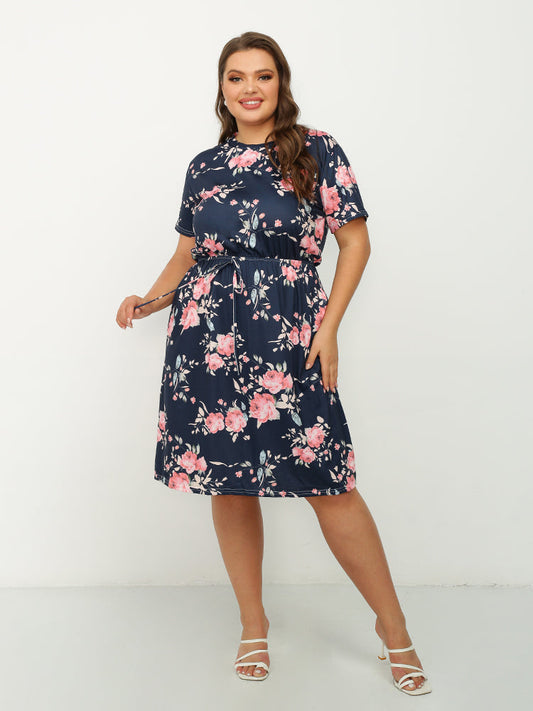 Floral Round Neck Short Sleeve Dress