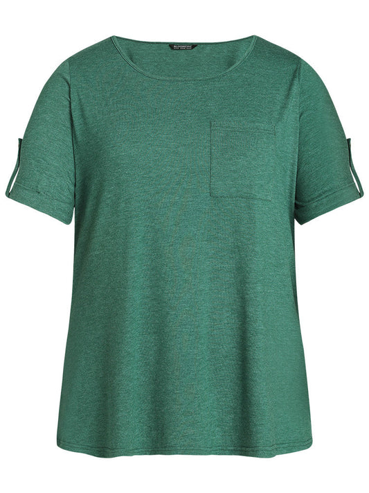 Heather Crew Neck Patched Pocket Tab Sleeve T-shirt