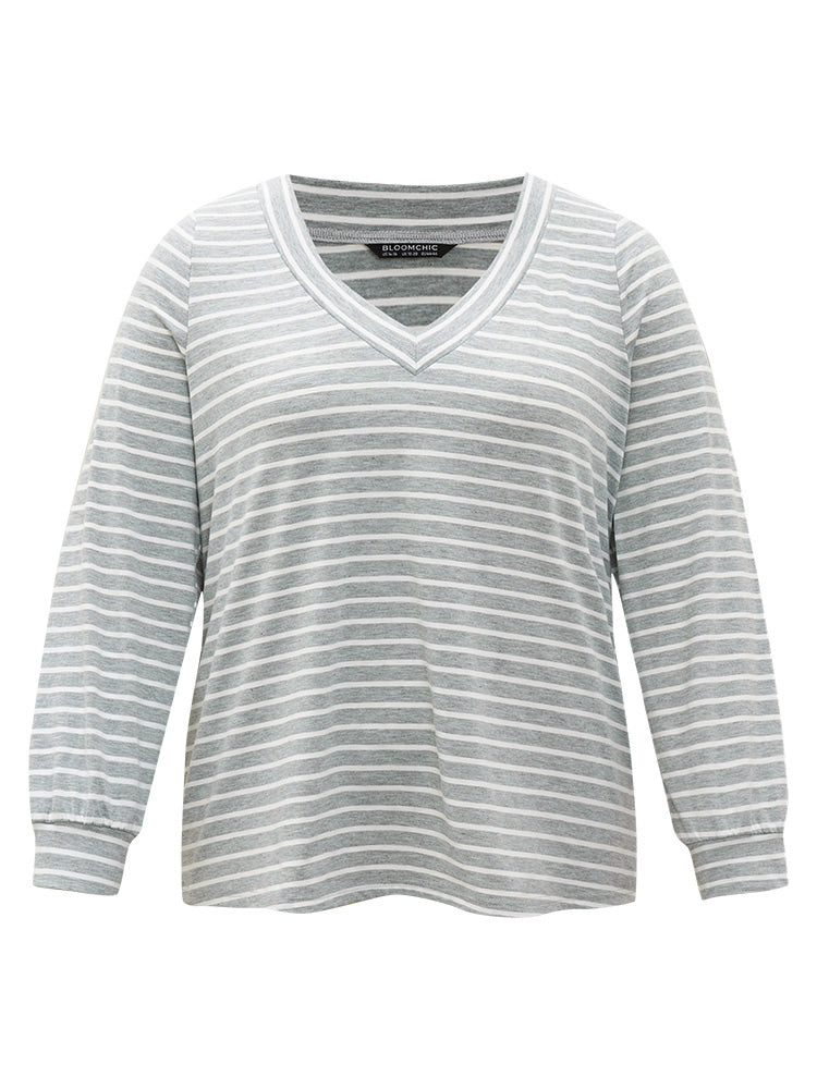 Striped Print V Neck Sleep Top