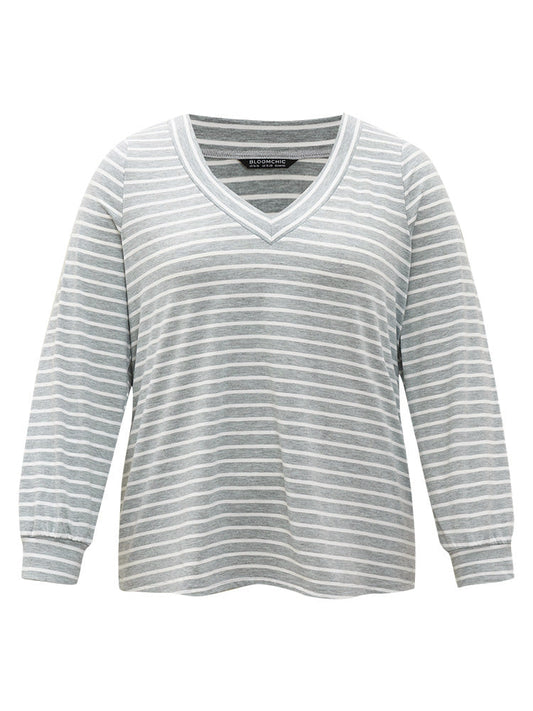 Striped Print V Neck Sleep Top