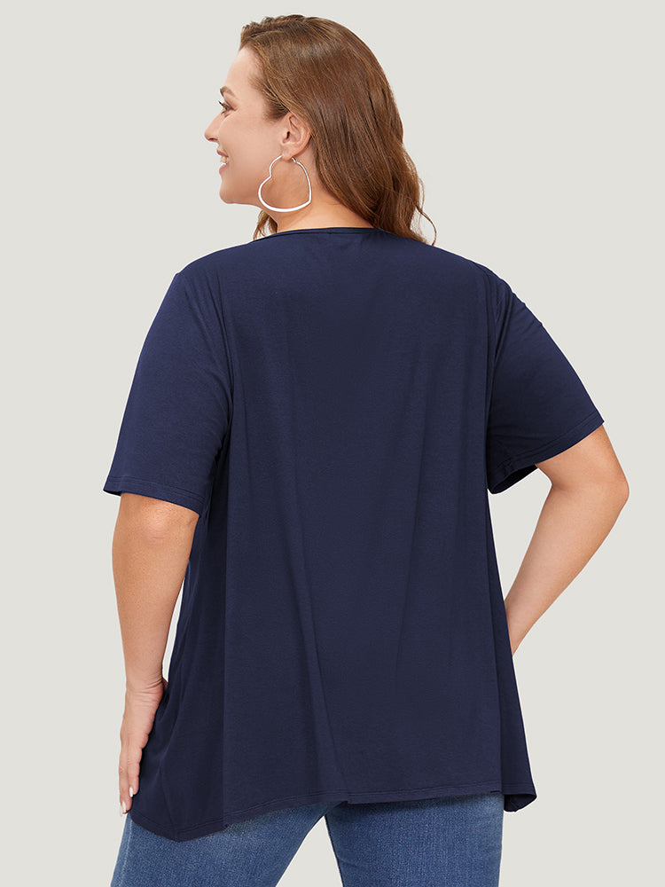 Plain Cowl Neck Pleated Detail Wrap Hem T-shirt
