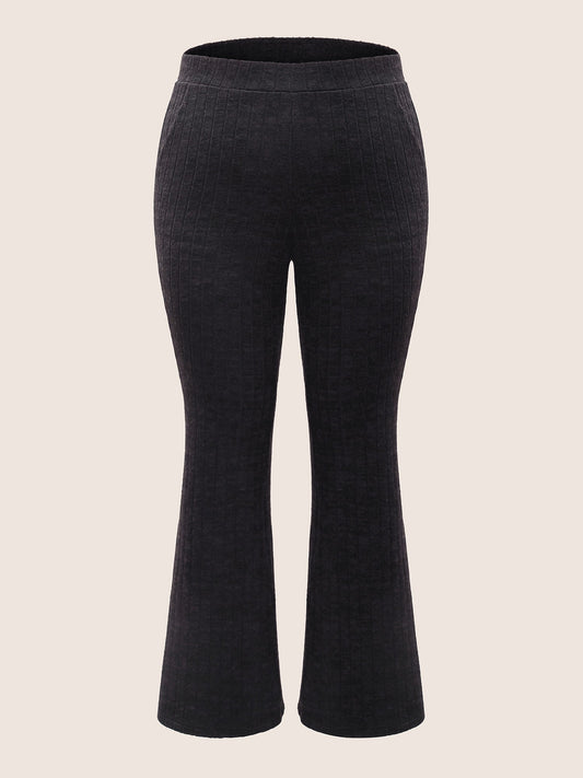 Rib Knit Texture Elastic Waist Flare Leg Pants