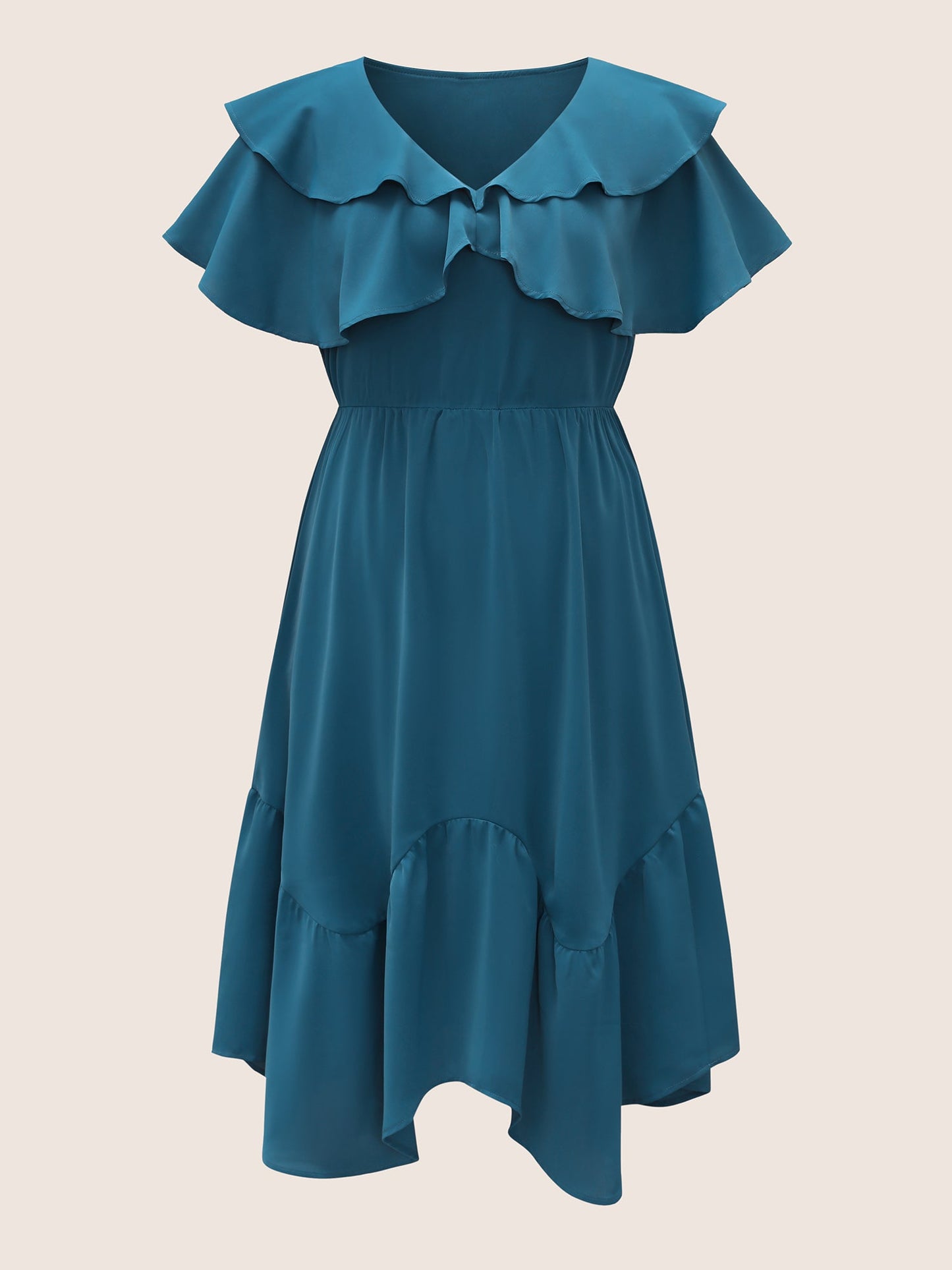 Tiered Ruffle Cap Sleeve Asymmetrical Hem Dress