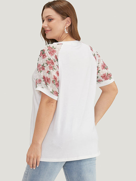 Floral Raglan Sleeve Patchwork T-shirt
