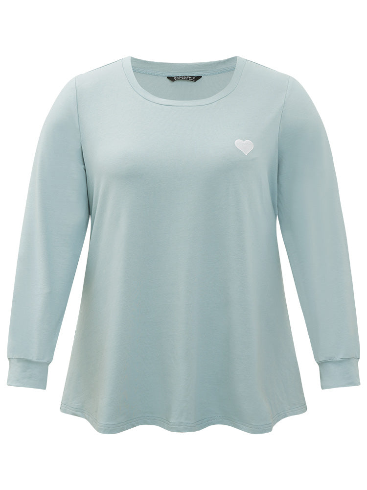 Plain Heart Embroidered Crew Neck Sweatshirt