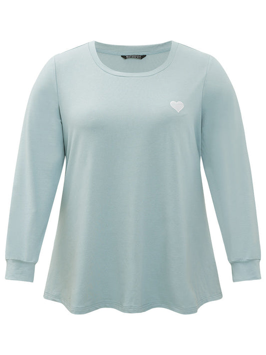 Plain Heart Embroidered Crew Neck Sweatshirt