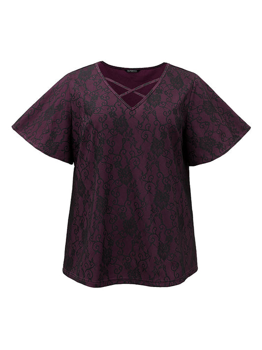 Lace Crisscross Neck T-shirt