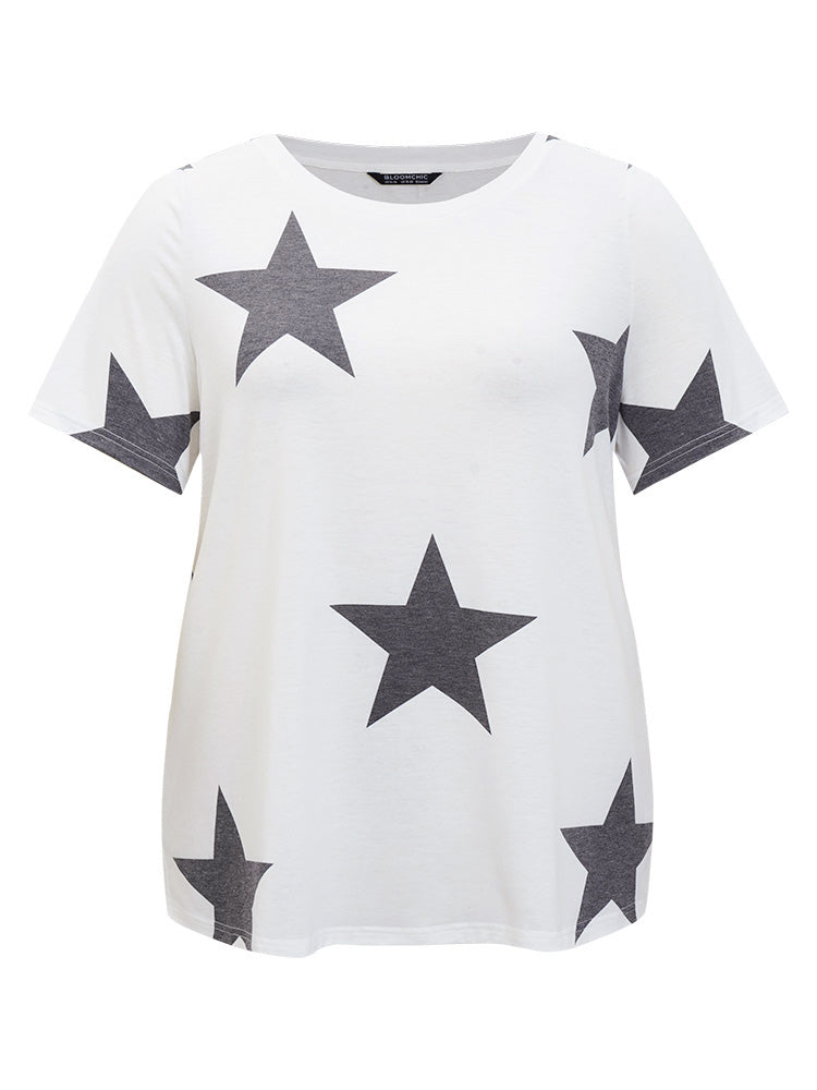 Star Print Crew Neck Short Sleeve T-shirt