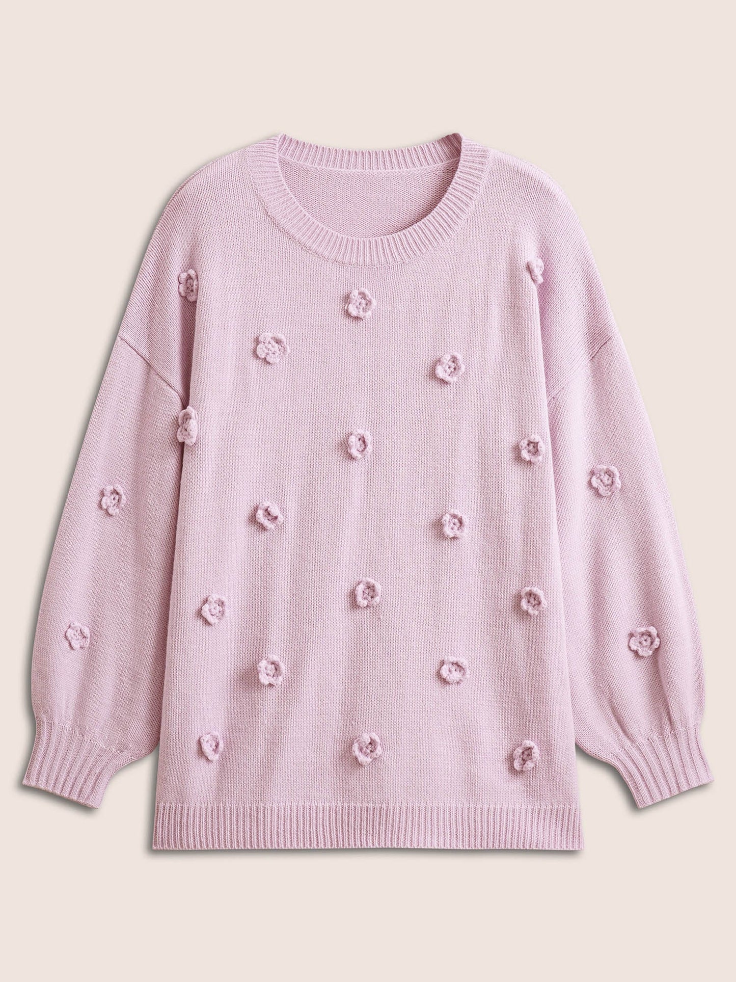 Stereo Flower Design Drop Shoulder Pullover