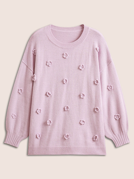 Stereo Flower Design Drop Shoulder Pullover