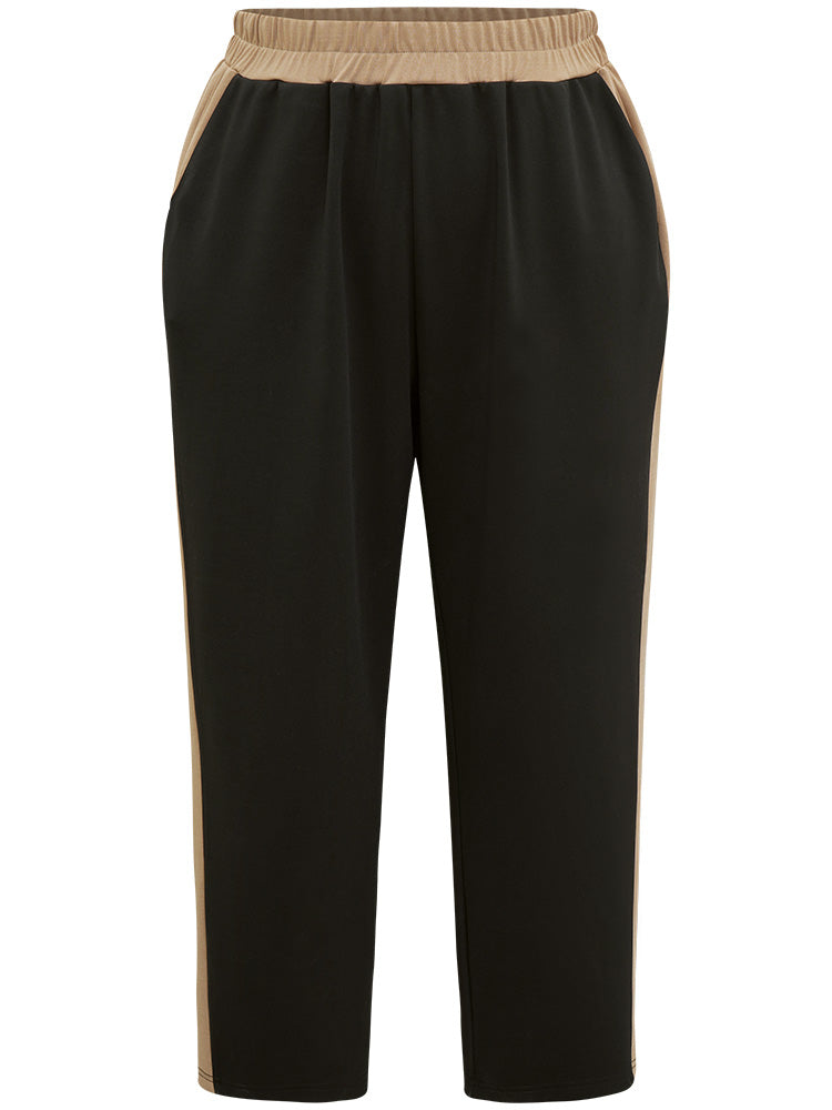 Two Tone Elastic Waist Pocket Pants