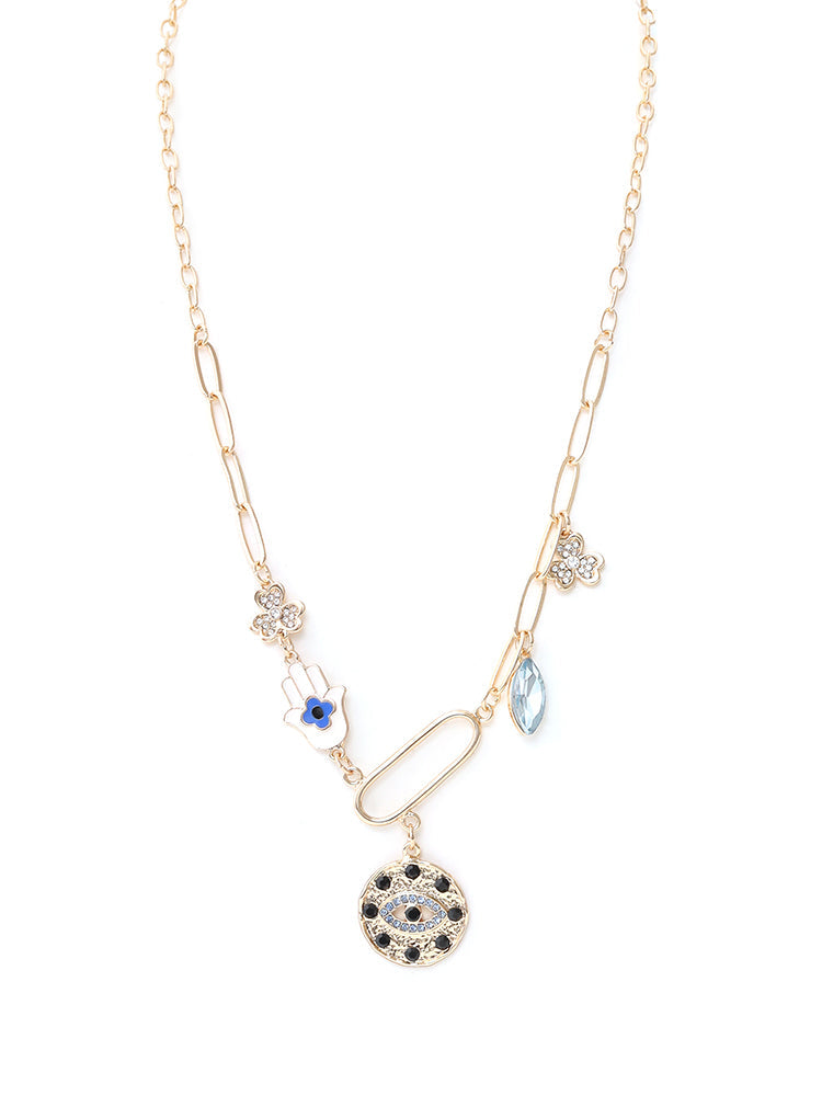 Rhinestone Geometric Charm Necklace