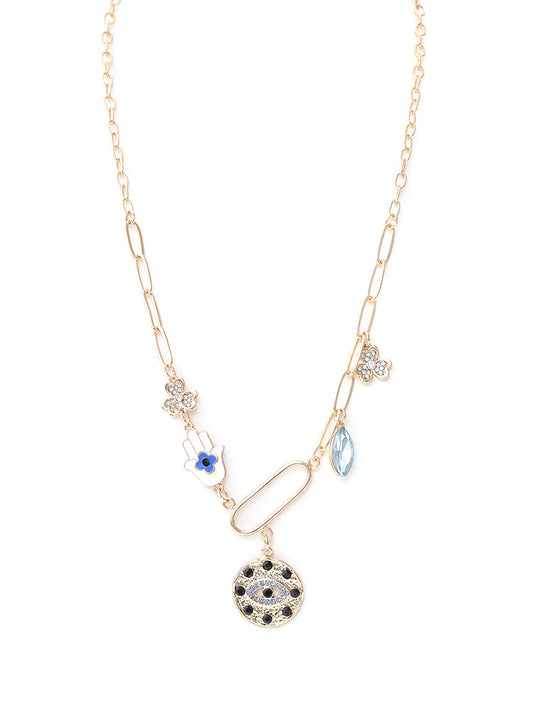 Rhinestone Geometric Charm Necklace