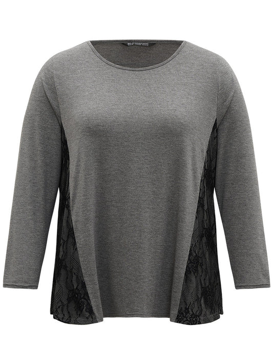 Crochet Lace Crew Neck Patchwork T-shirt