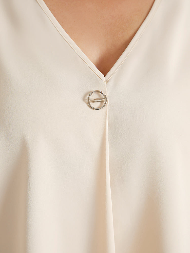 Plain Mesh Ruffle Sleeve Plicated Detail Blouse