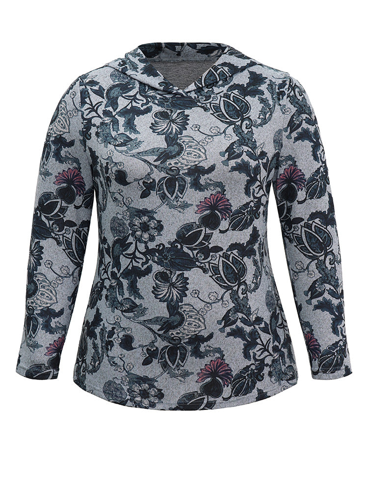Floral Print Hooded T-shirt