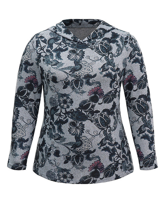 Floral Print Hooded T-shirt