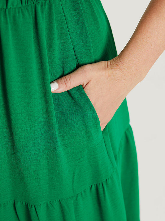 Plain Ruffle Tiered Pocket Elastic Waist Cami Dress