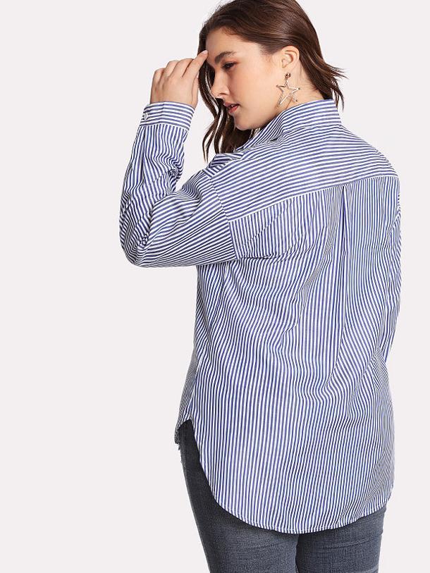 Badges Details Striped Lapel Collar